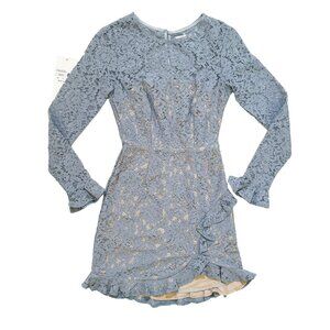 NWT | Light Blue Long-sleeve Open Back Lace Dress | Size XS